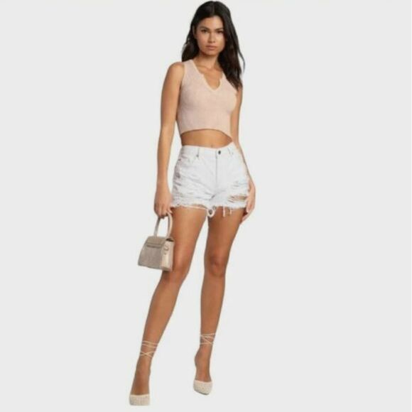 Free People We the Free Makai Denim shirt white distressed size 27 - Picture 12 of 12